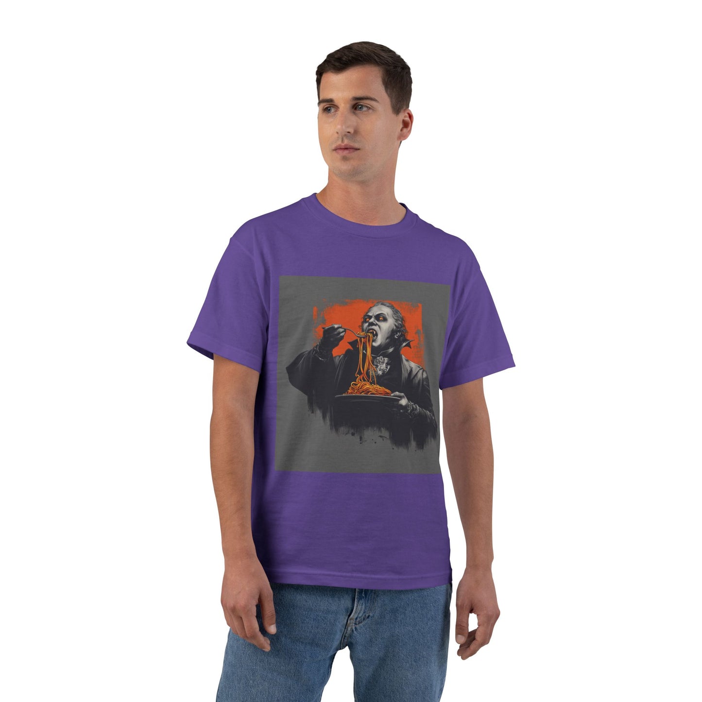 Vampire Eating Pasta Print T-Shirt