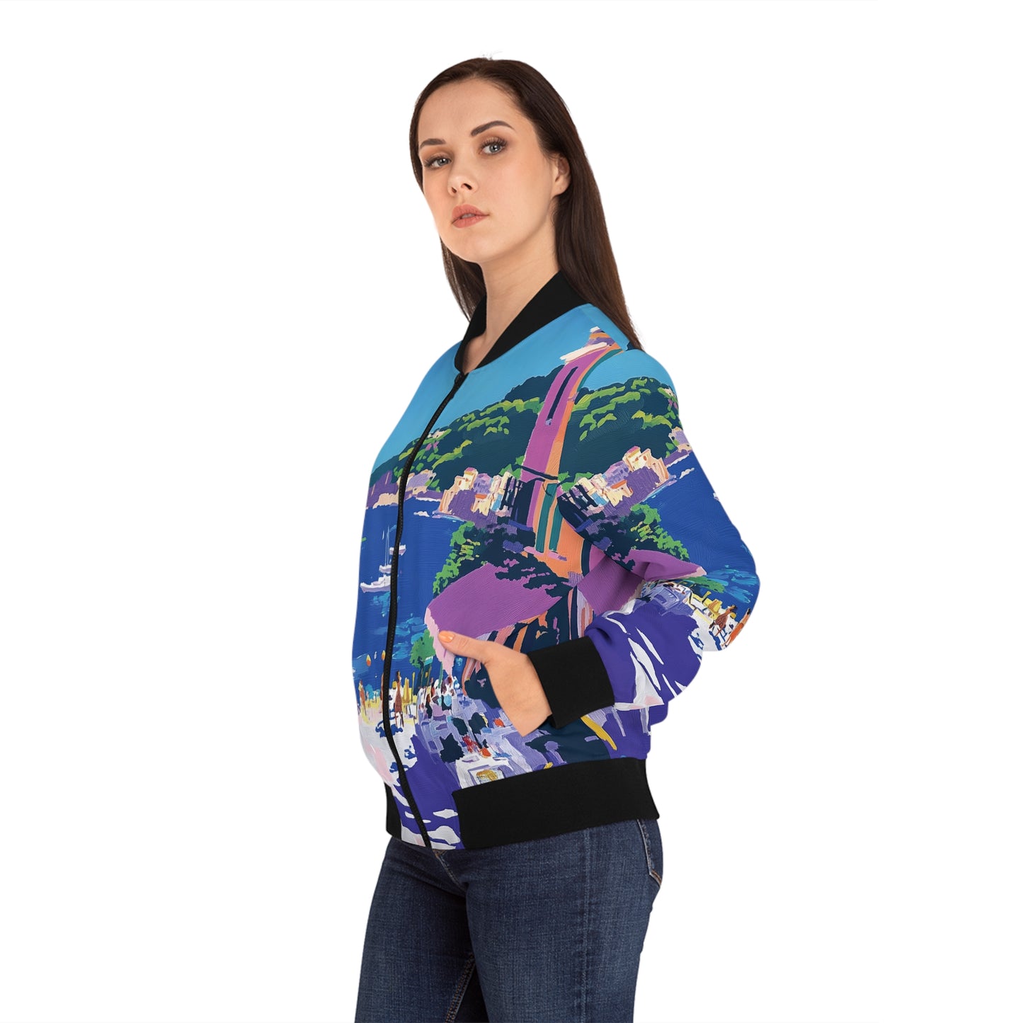 Italian Seaside Painting Bomber Jacket
