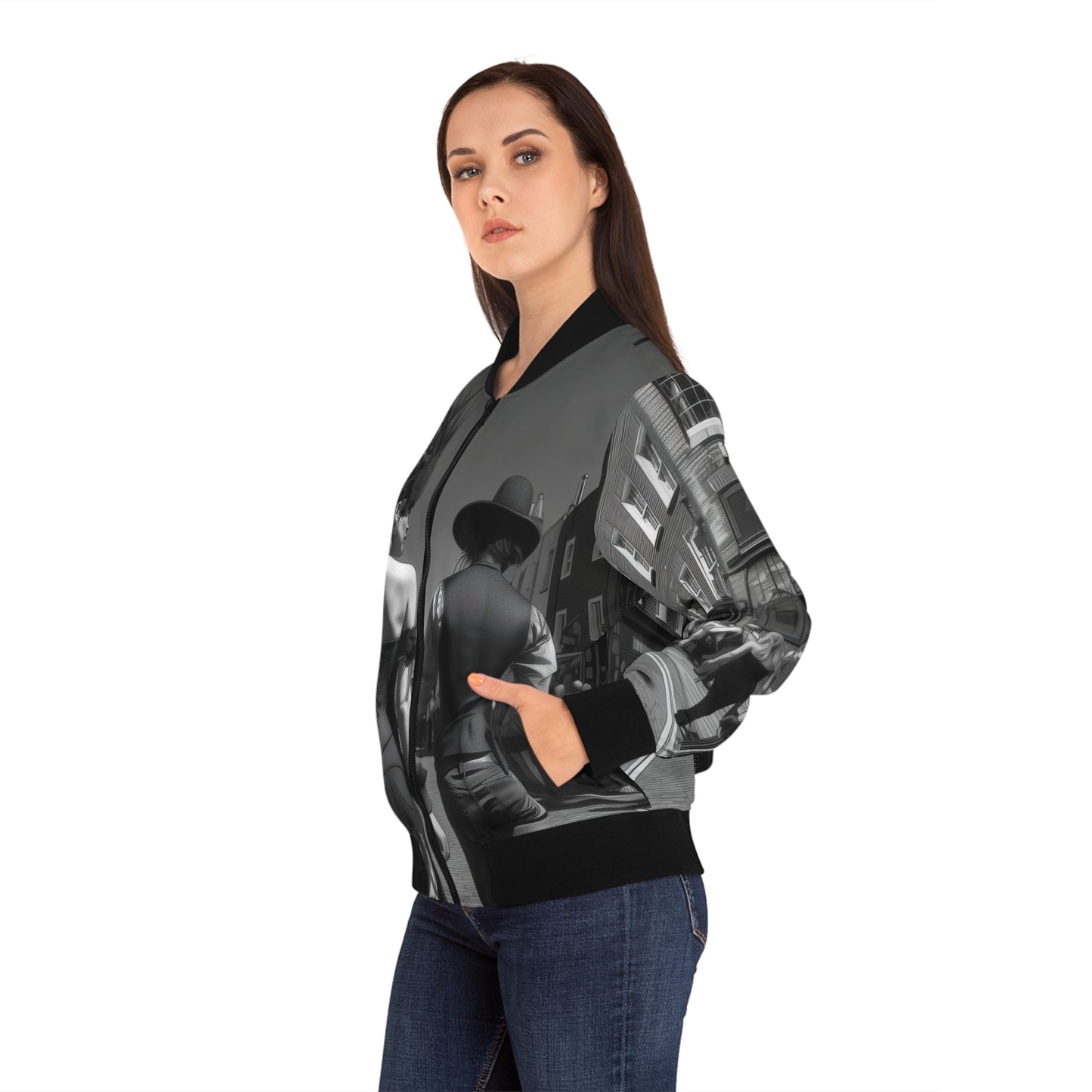 Quirky London Couple Print Bomber Jacket
