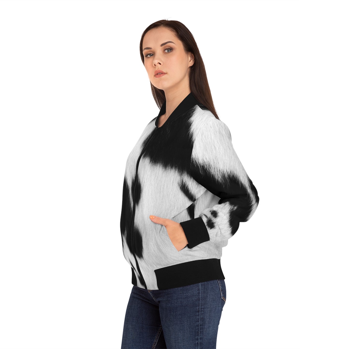 Cow Print Bomber Jacket