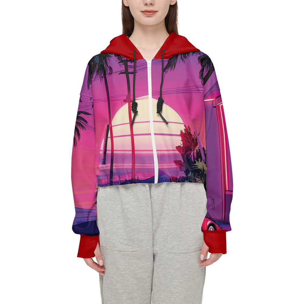 Retrowave Print Cropped Hoodie (Super Heavy)