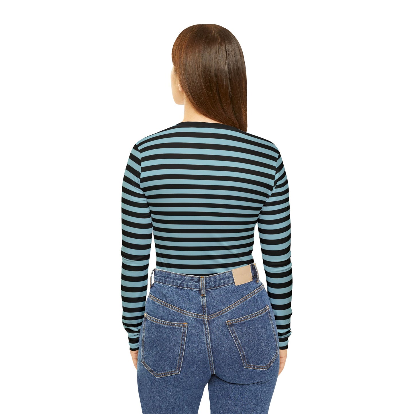 Aqua & Black Striped V-Neck Top