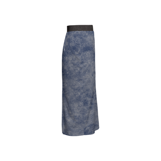 Washed Out Denim Print + Leather Print Back Split Pencil Skirt (Heavy Knit)