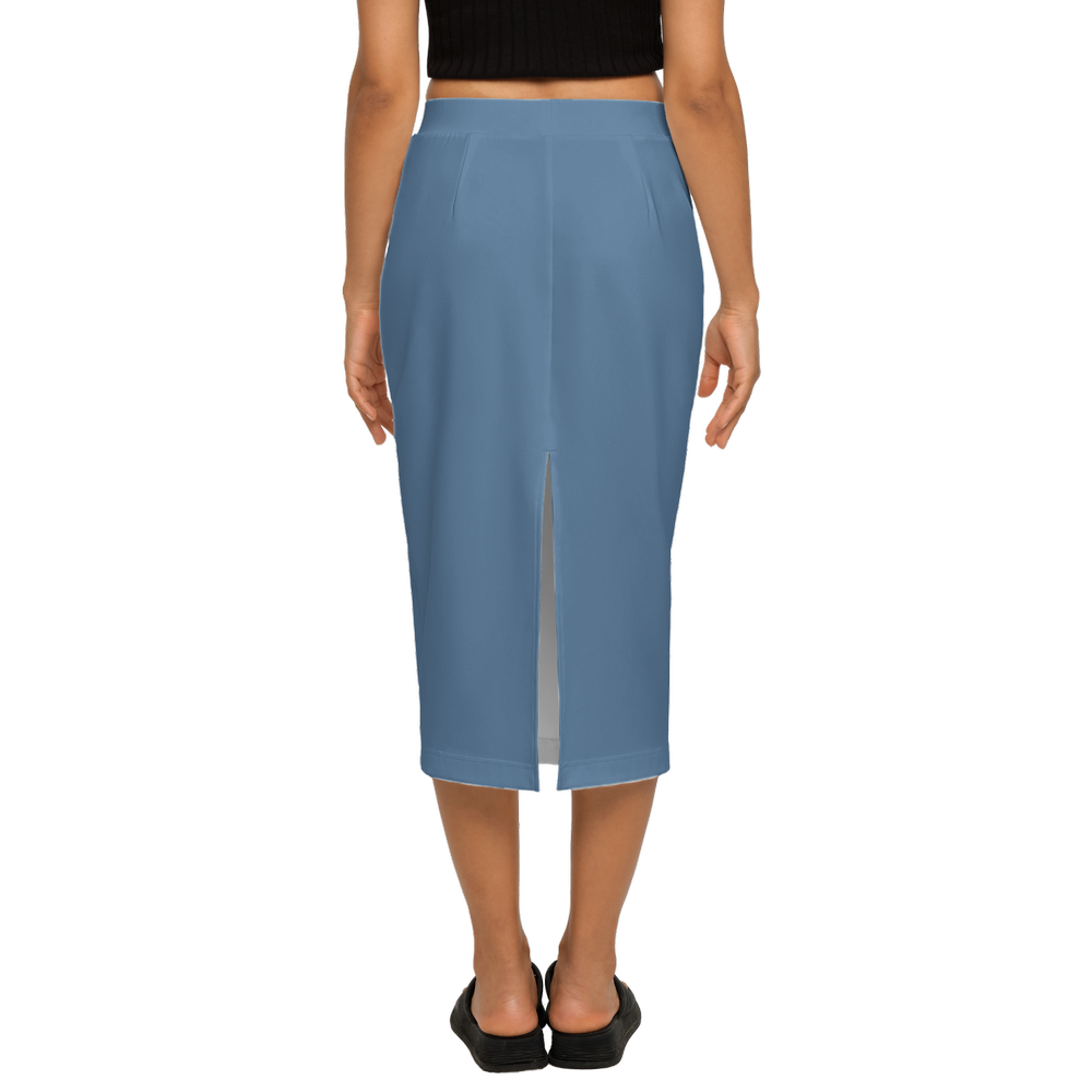 Dusty Pastel Blue Back Split Pencil Skirt (Heavy Knit)