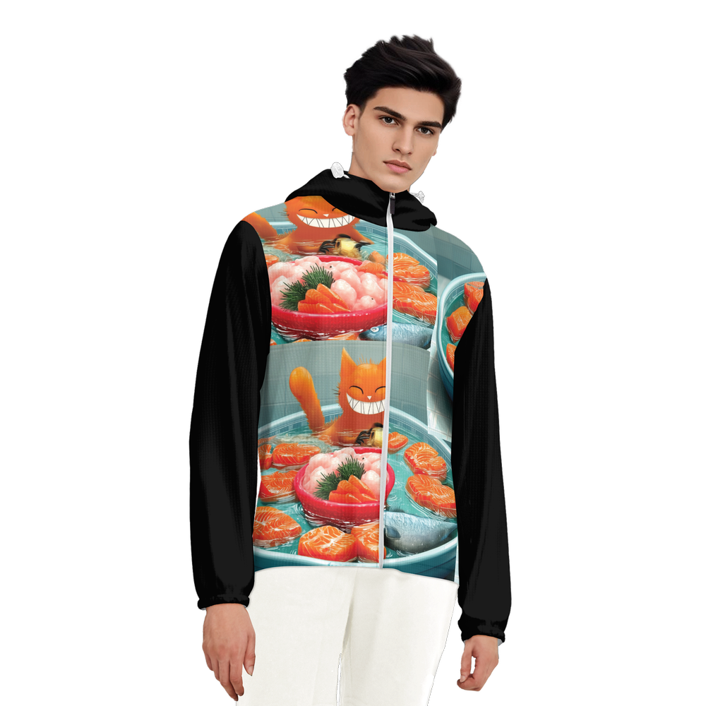 'Cat Bathes in Sushi' Lightweight Windbreaker (Water Resistant)