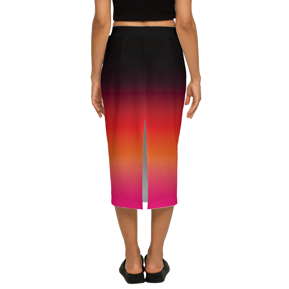 Gradient Print Back Split Pencil Skirt
