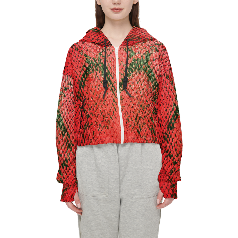 Red Snake Print Cropped Hoodie (Super Heavy)