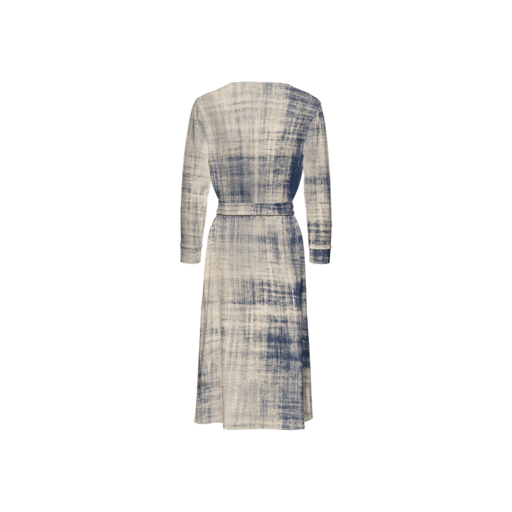 Washed Out Print ¾ Sleeve Wrap Dress (Heavy Knit)