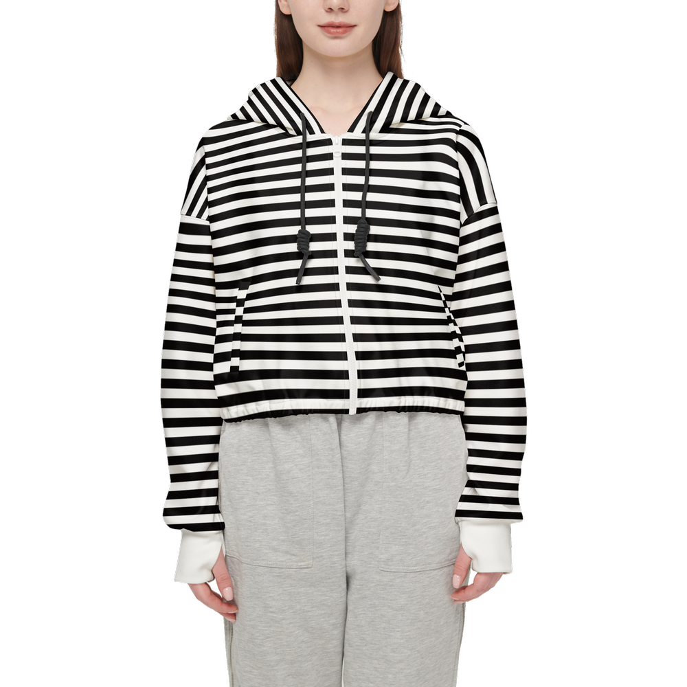 Striped Cropped Hoodie - White Cuffs (Super Heavy)