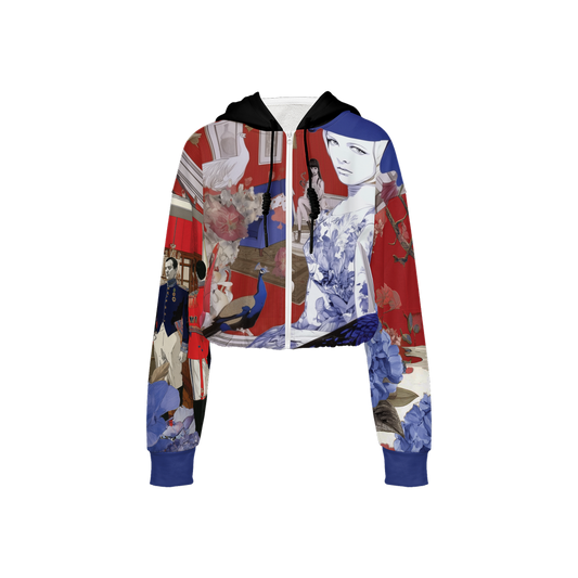 Collage Print Cropped Hoodie (Super Heavy)