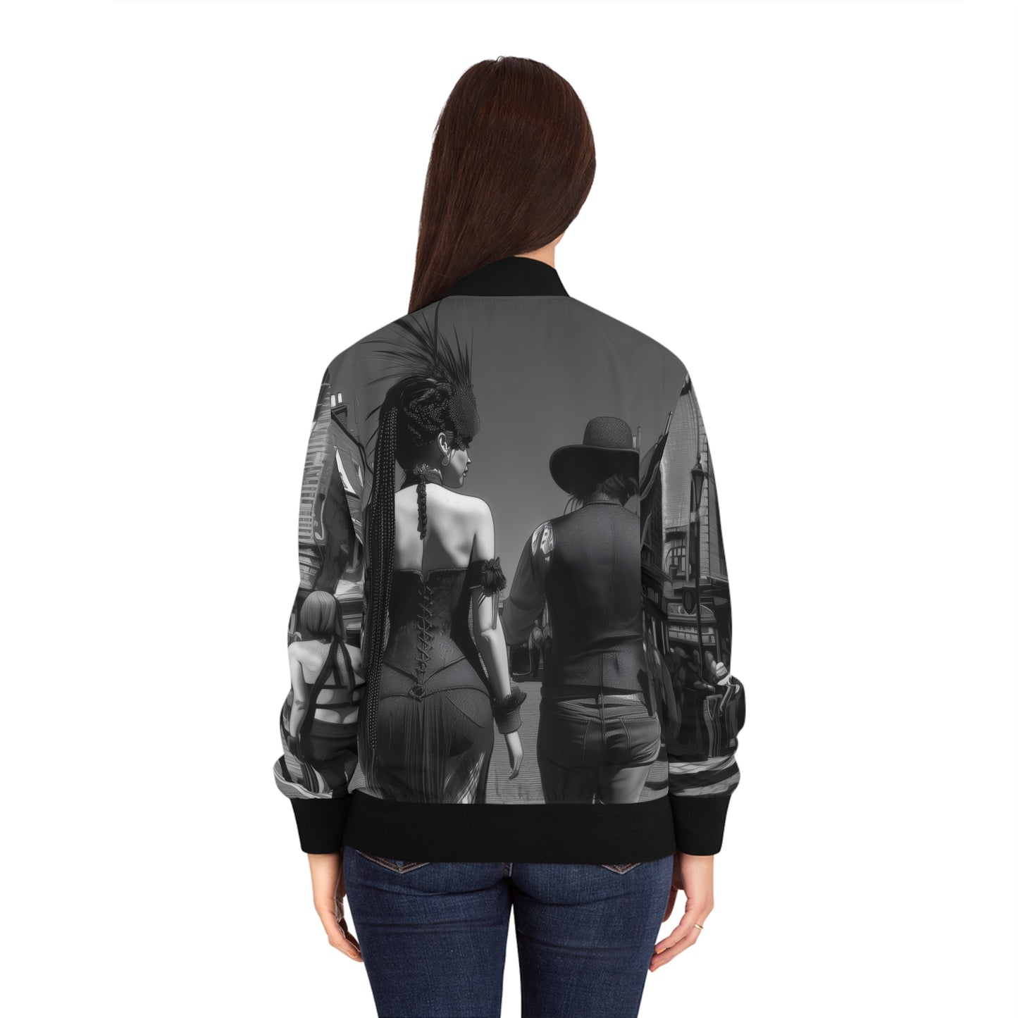 Quirky London Couple Print Bomber Jacket
