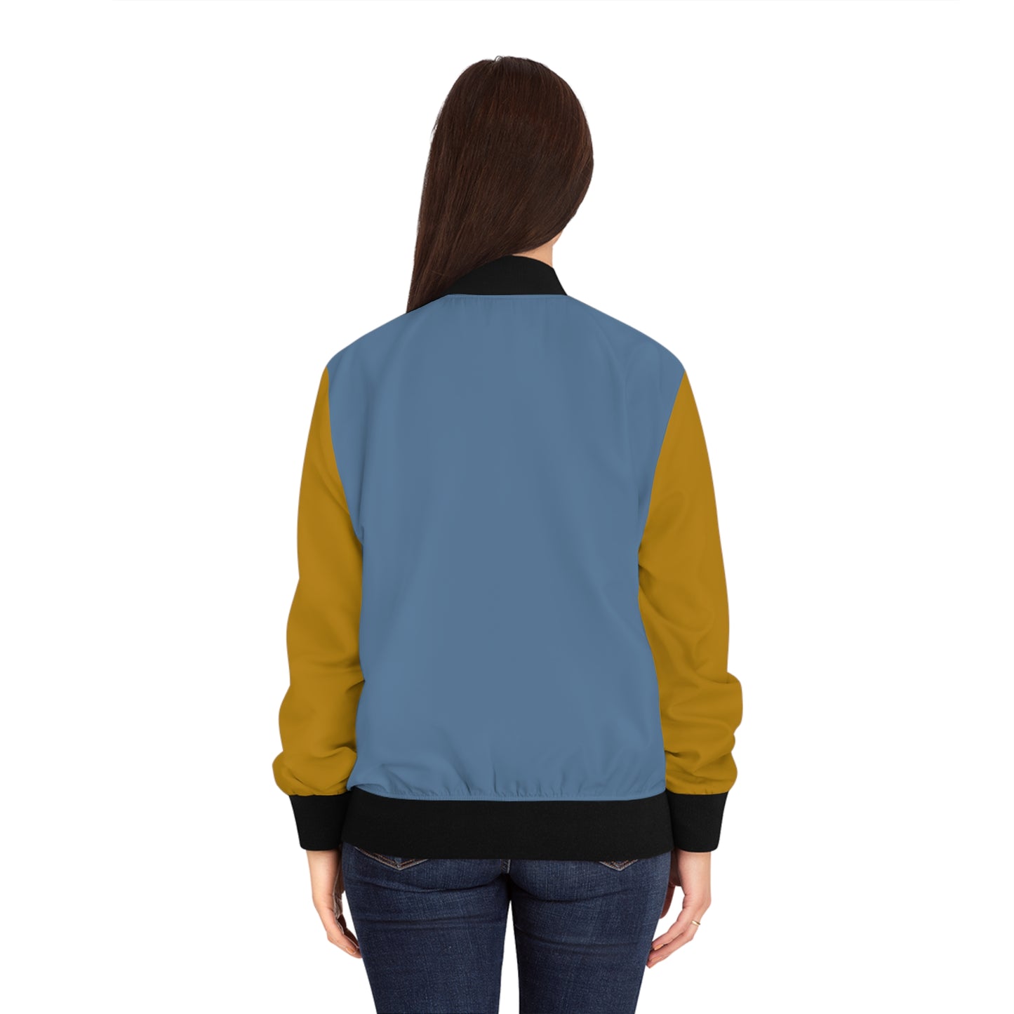 Dusty Pastel Blue & Mustard Yellow Bomber Jacket