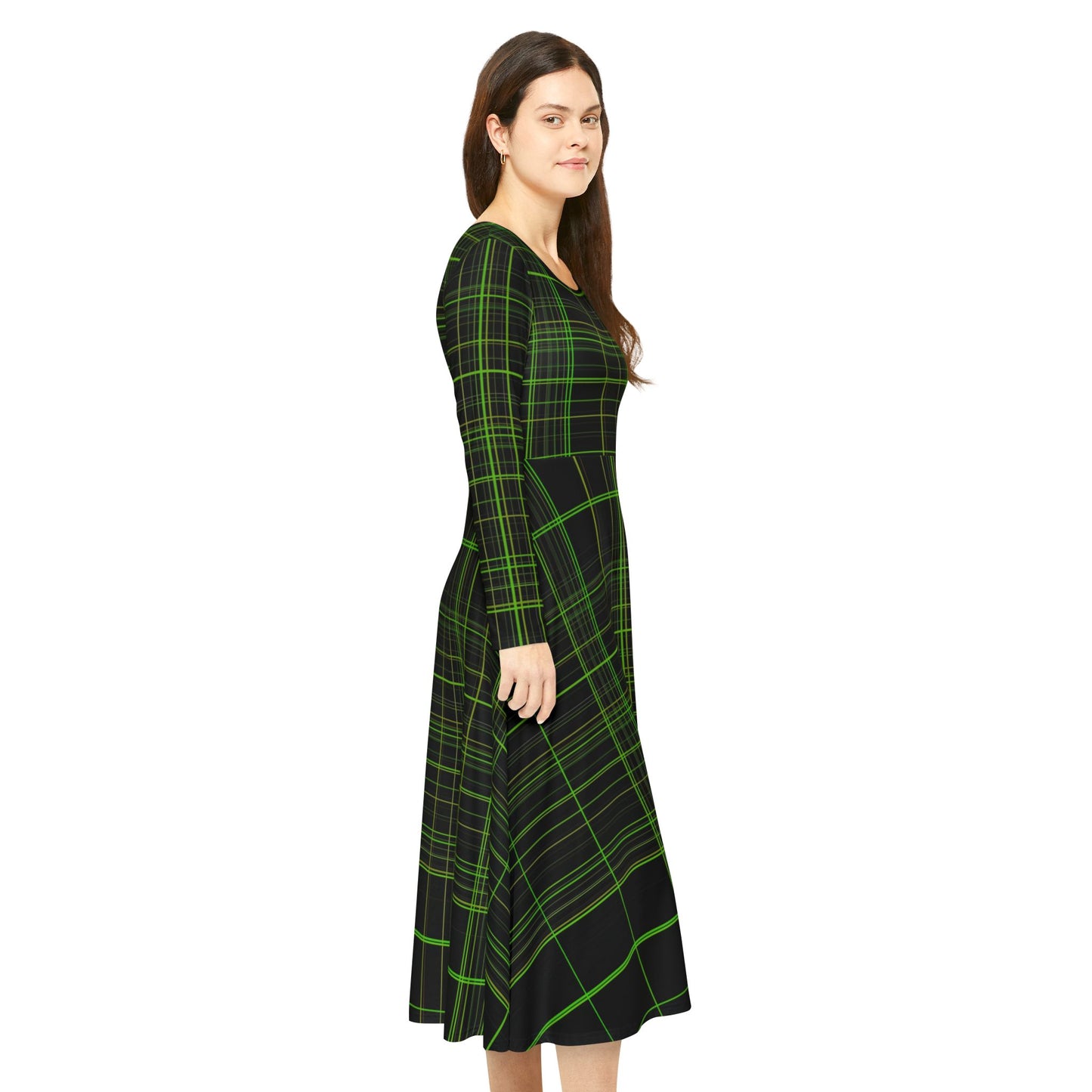 Black and Green Plaid Print Dress