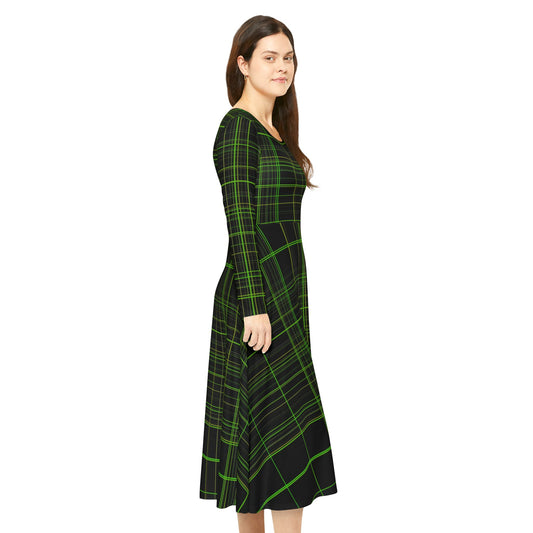 Black and Green Plaid Print Dress