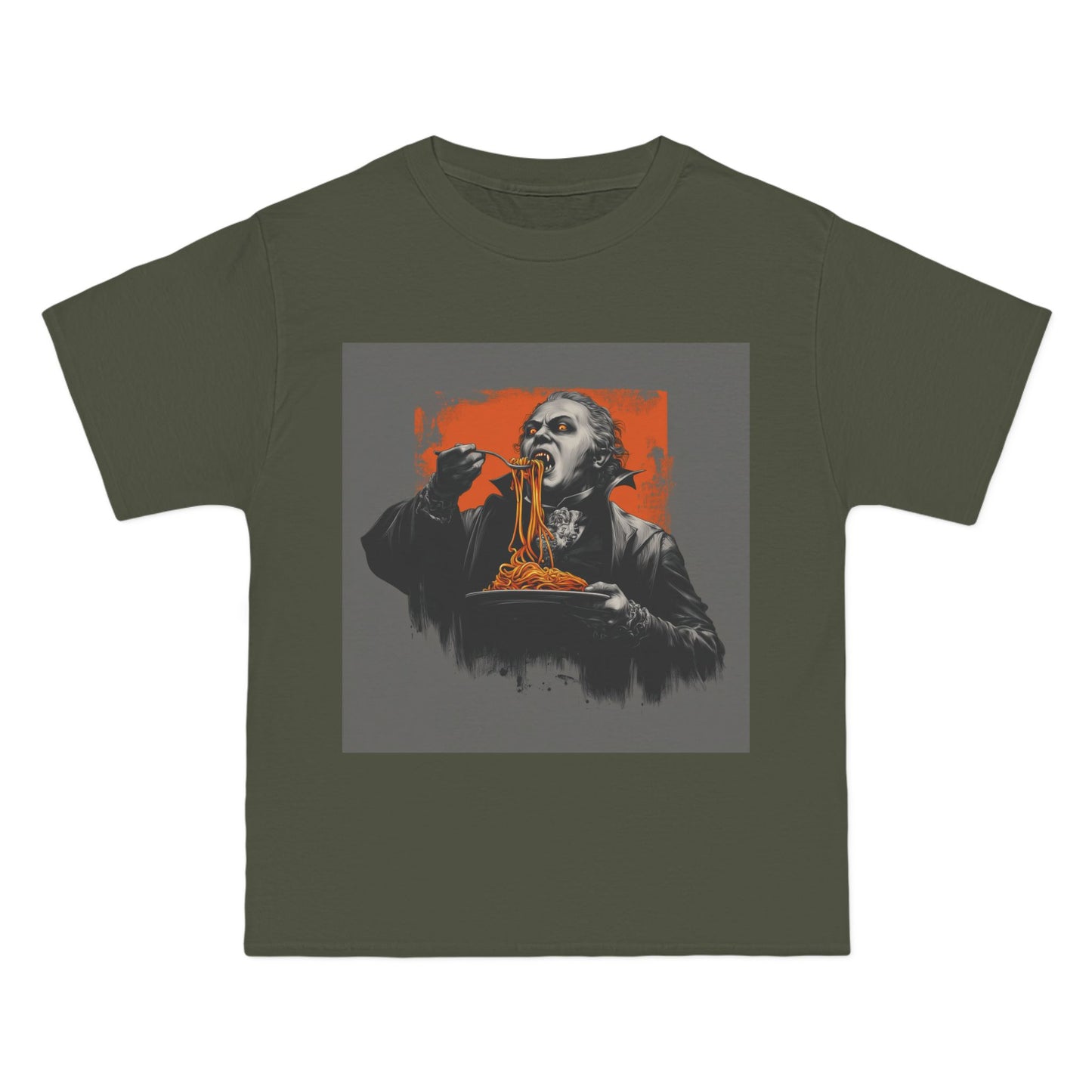 Vampire Eating Pasta Print T-Shirt