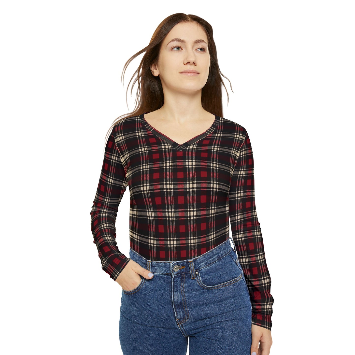 Plaid Print V-Neck Top
