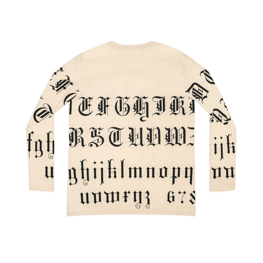 Gothic Inscription Long Sleeve V-neck Shirt
