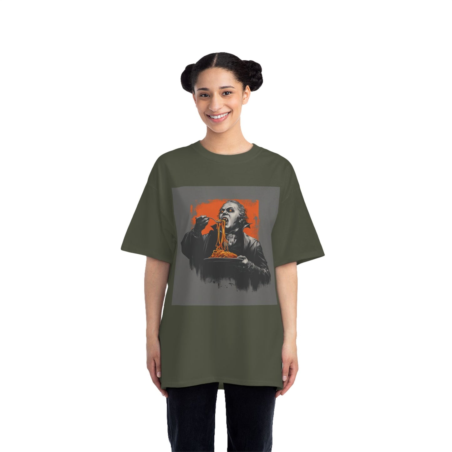 Vampire Eating Pasta Print T-Shirt