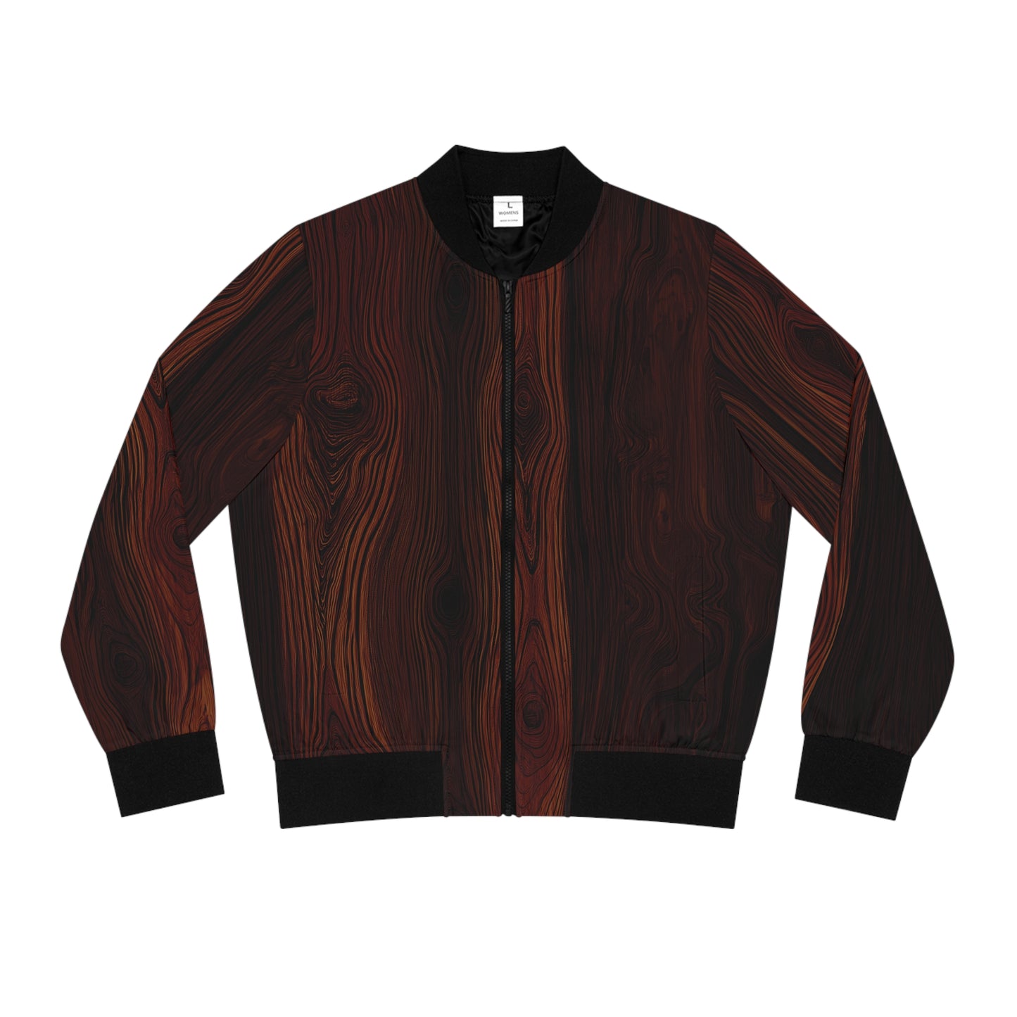 Wood Grain Print Bomber Jacket