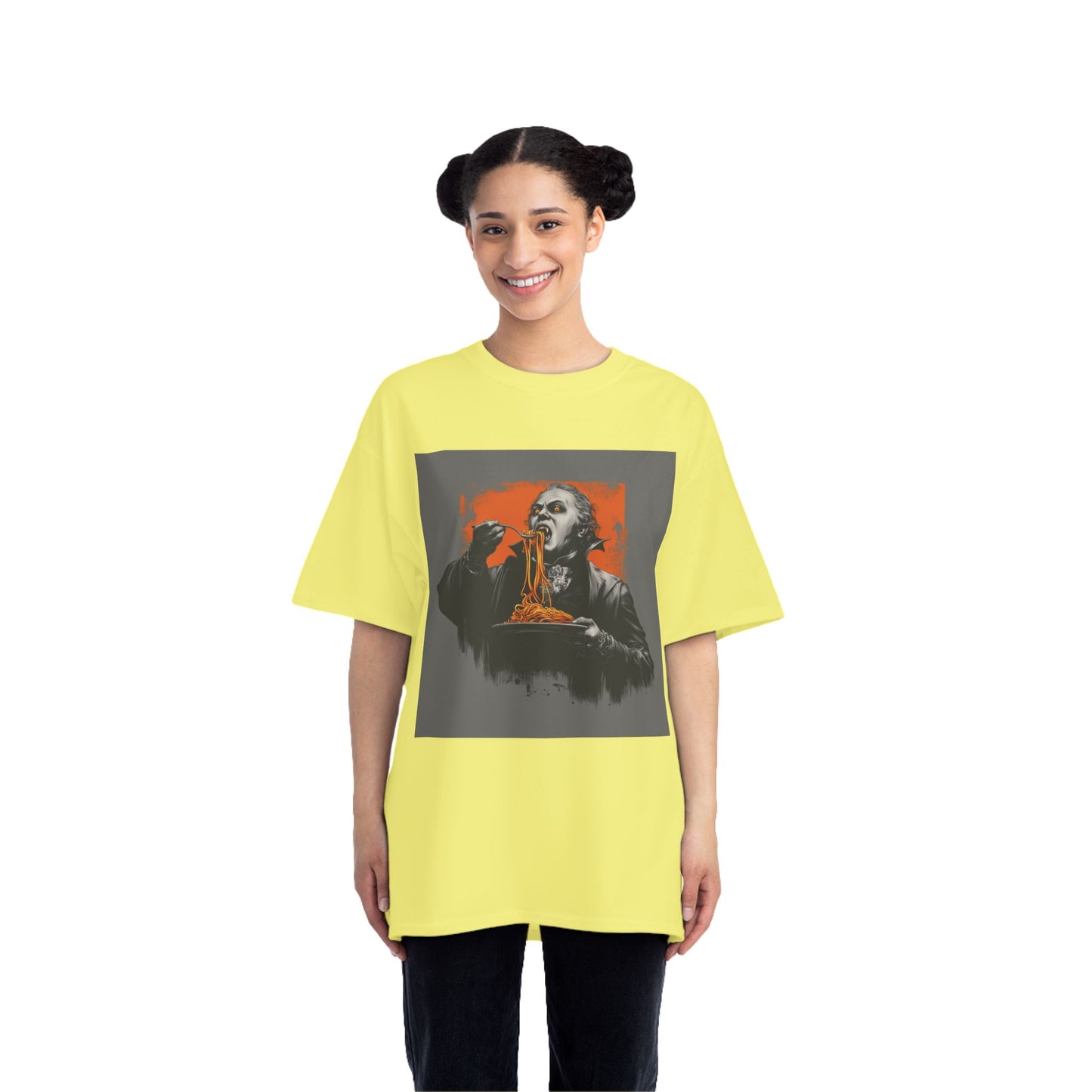 Vampire Eating Pasta Print T-Shirt