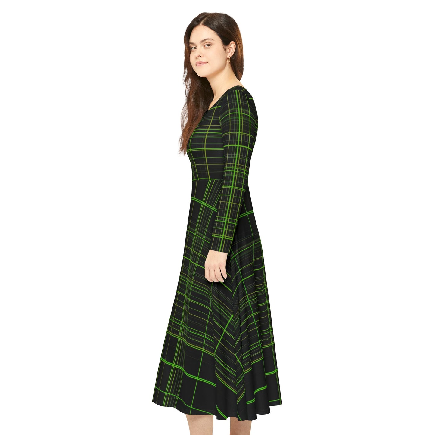 Black and Green Plaid Print Dress