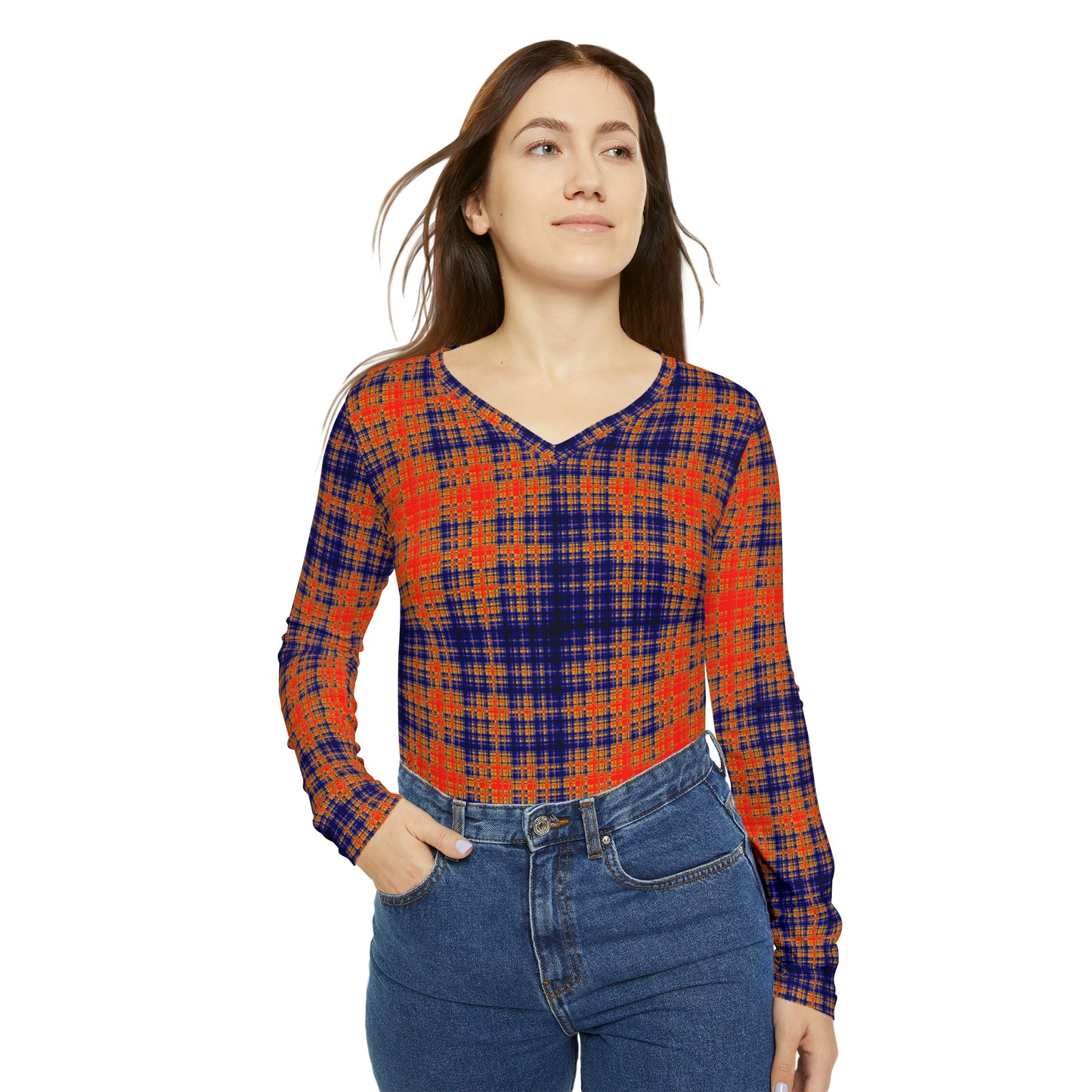 Plaid Print V-neck Top