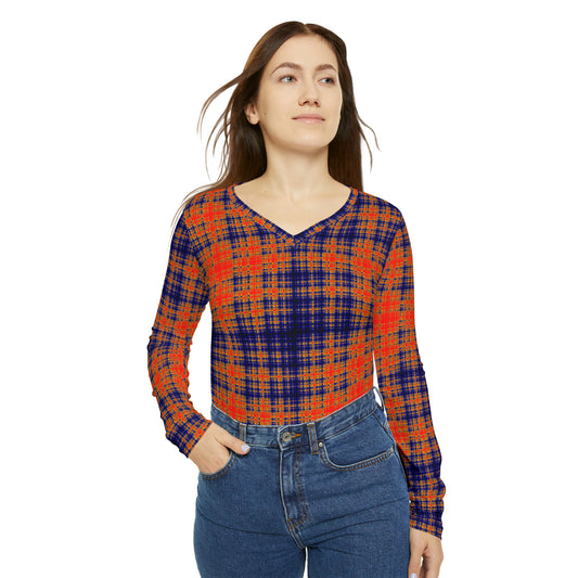 Plaid Print V-neck Top