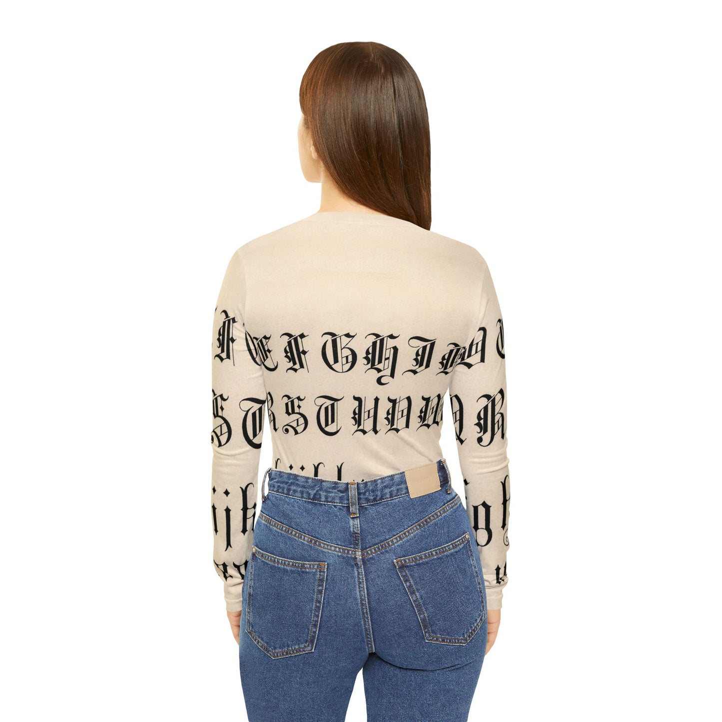 Gothic Inscription Long Sleeve V-neck Shirt