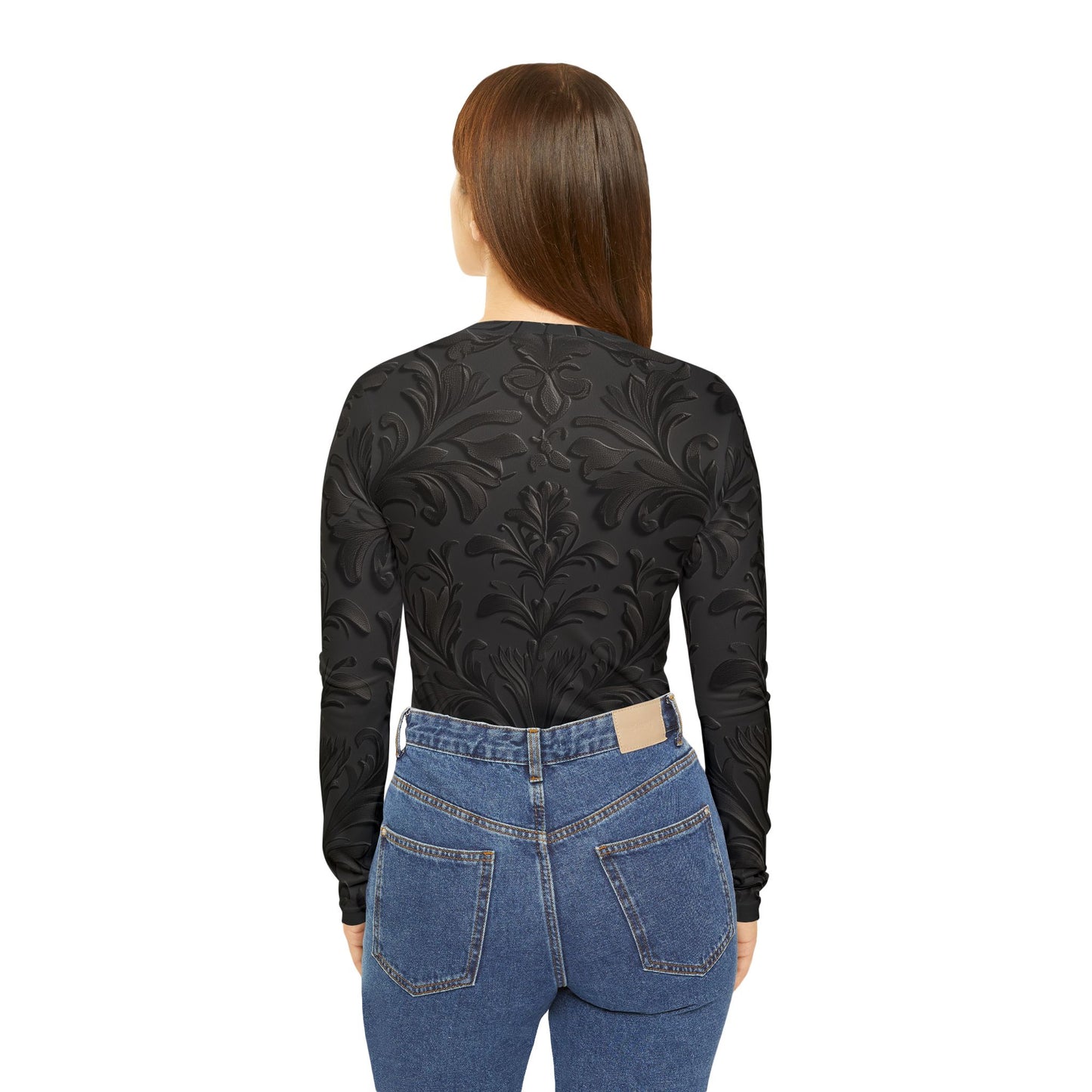 Damask Print Long Sleeve V-neck Shirt