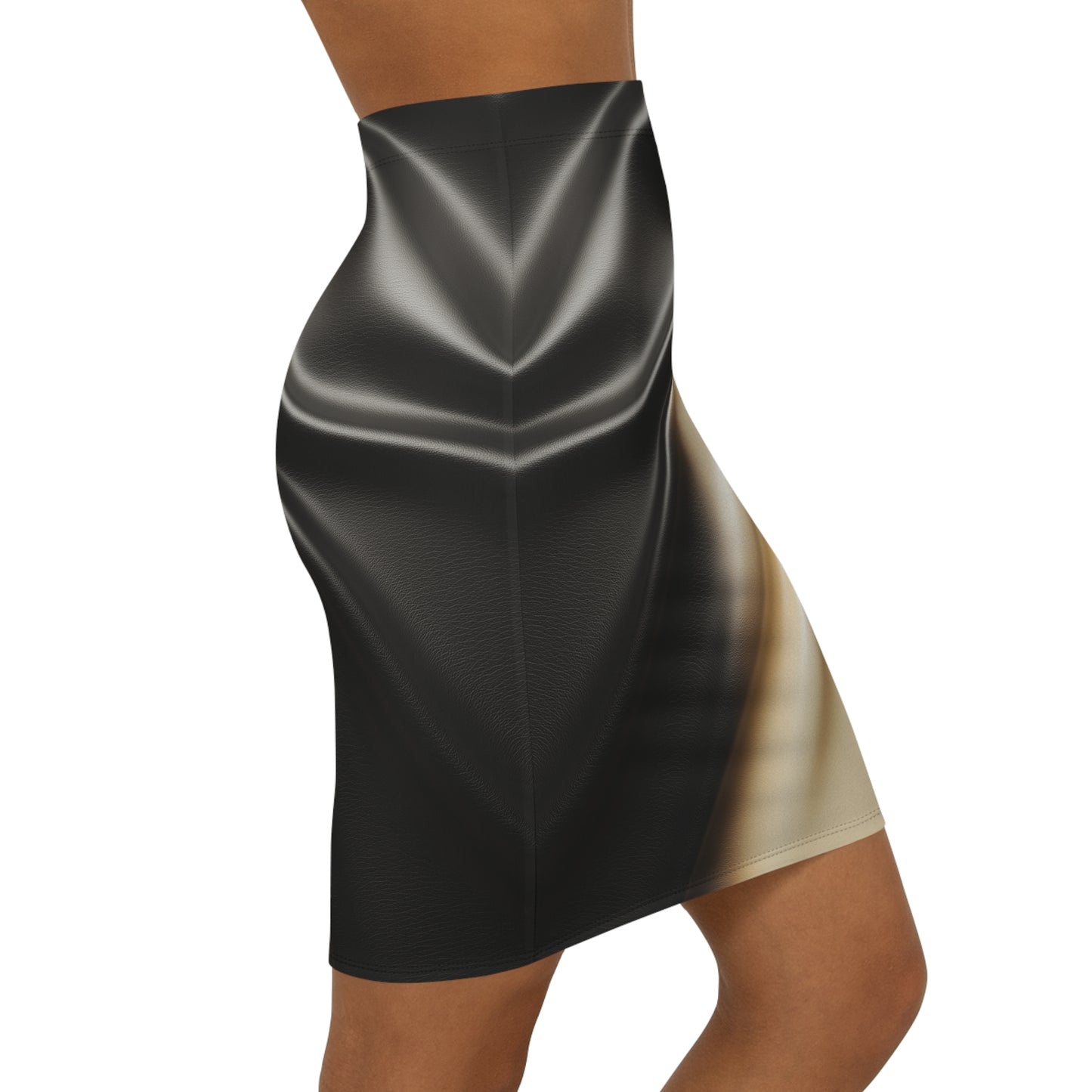 smaller Leather Print Mid-Waist Pencil Skirt  Satin Finish