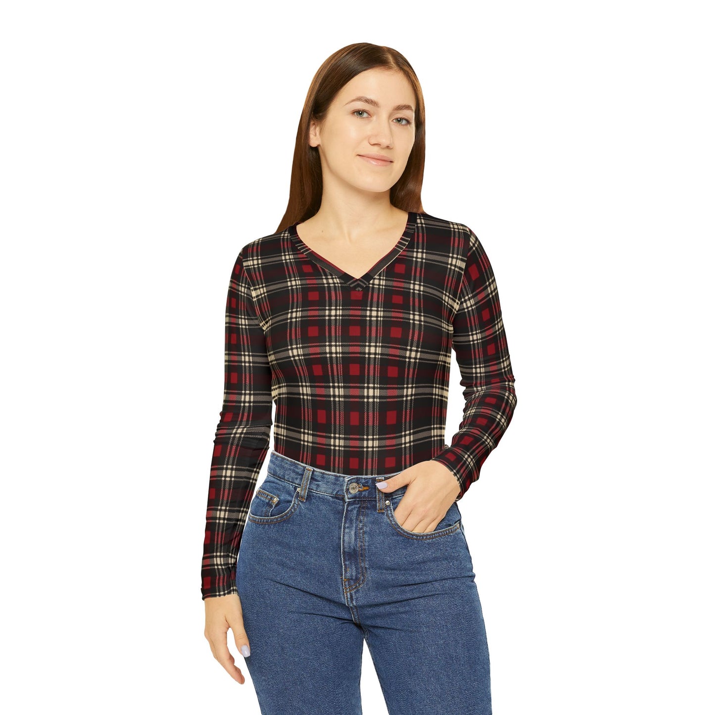 Plaid Print V-Neck Top