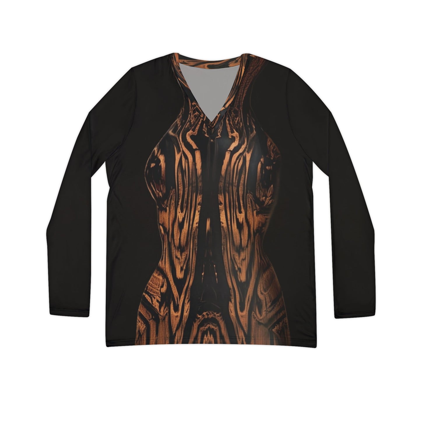 Wood Grain Body Print V-Neck Top