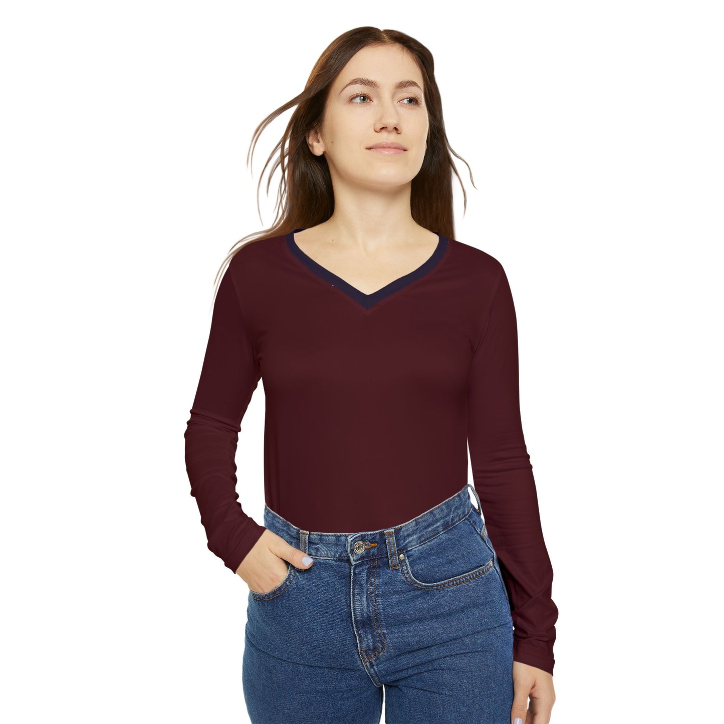 Dark Maroon V-Neck Top With Dark Purple Collar
