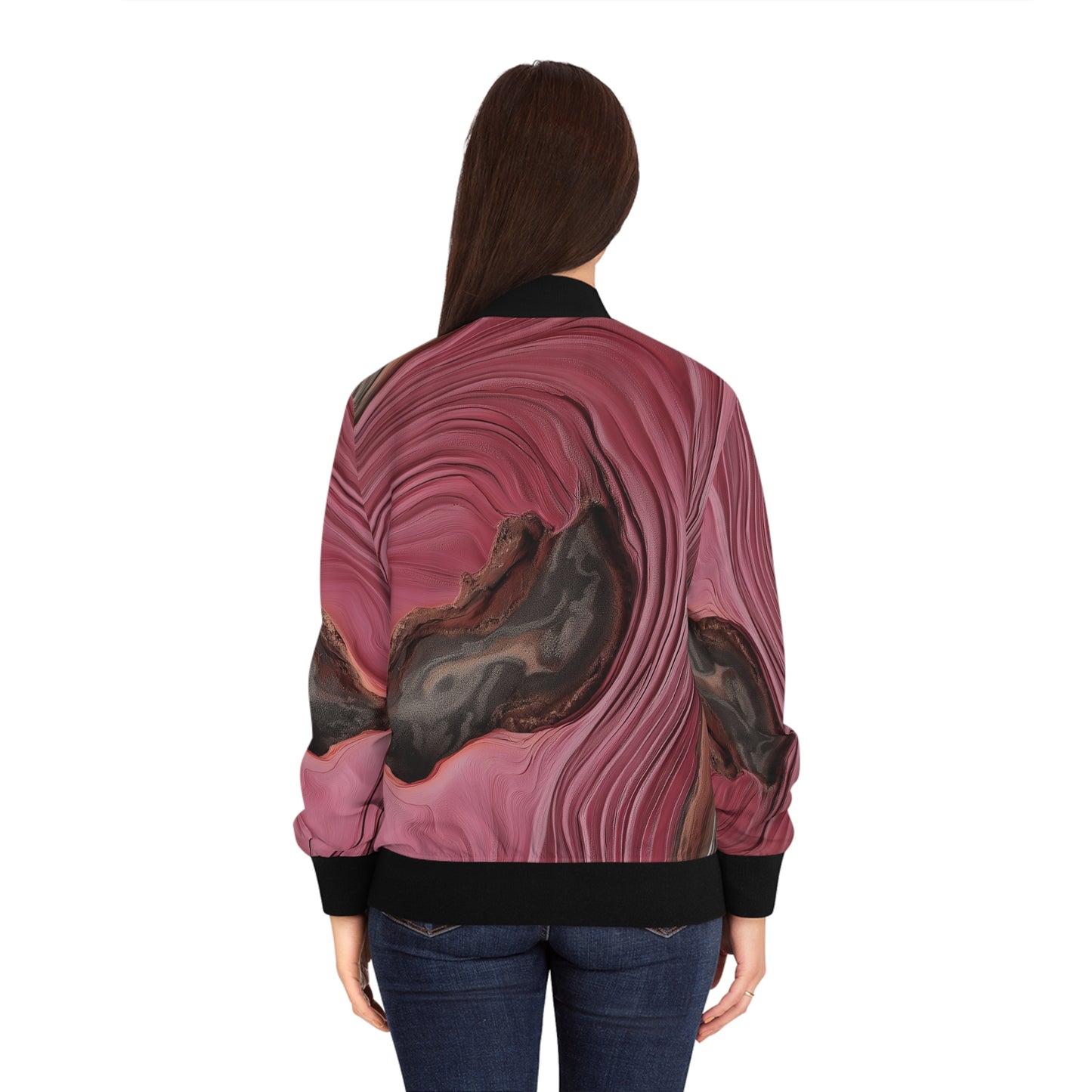 Rose Wood Grain Print Bomber Jacket