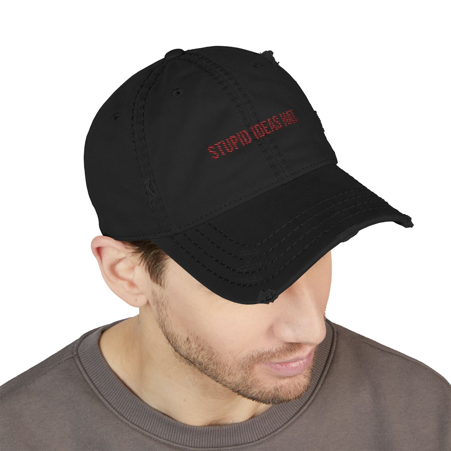'Stupid Ideas Hat' Embroidered Distressed Vintage Dad Cap
