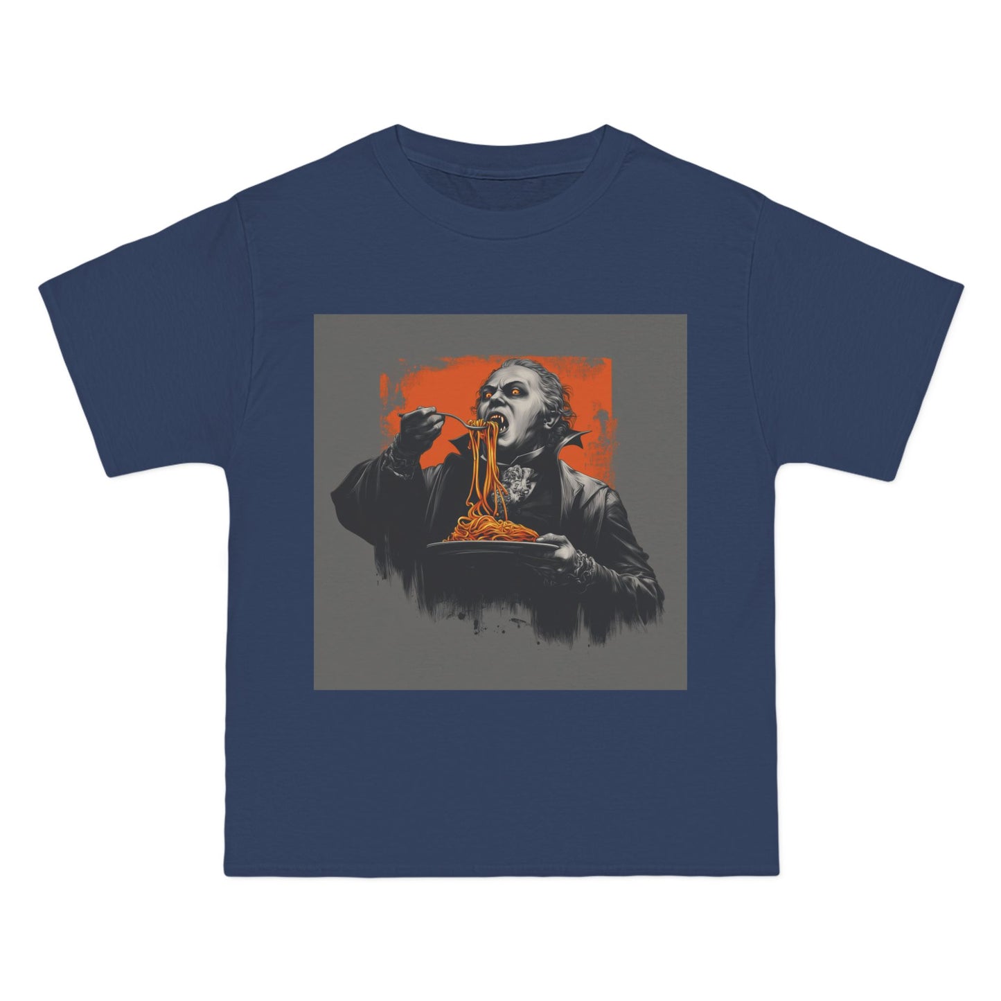Vampire Eating Pasta Print T-Shirt