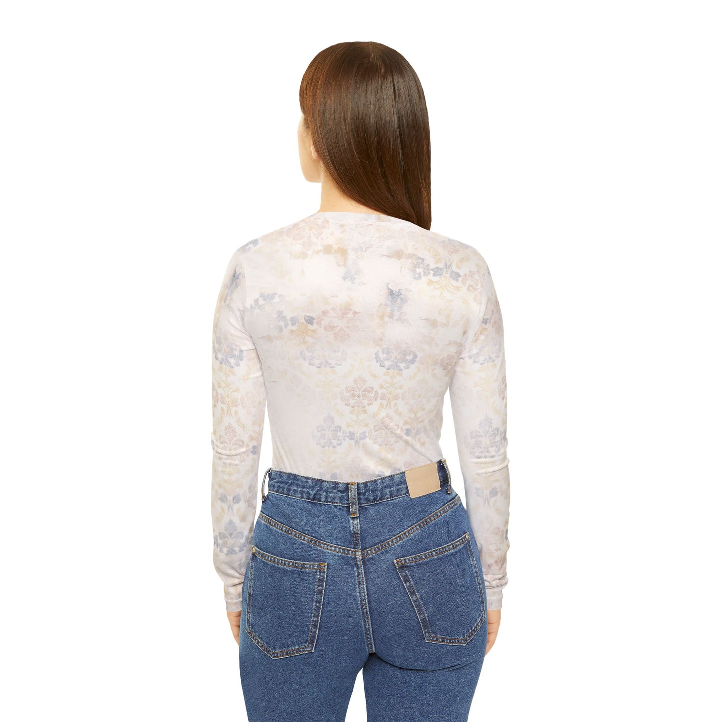 Faded Damask Wall Print V-Neck Top