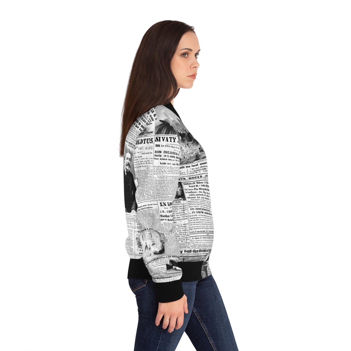 Vintage Newspaper Print Bomber Jacket