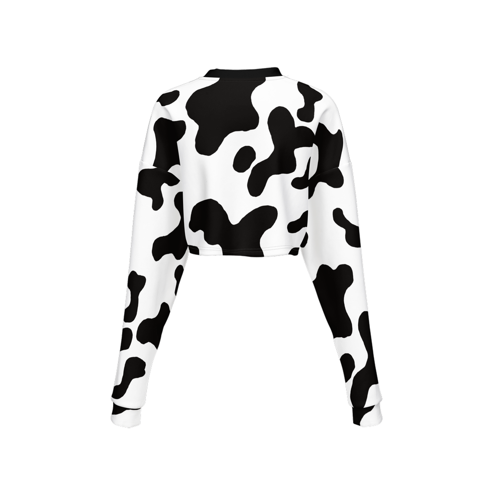 Cow Print Cropped Crewneck Sweatshirt