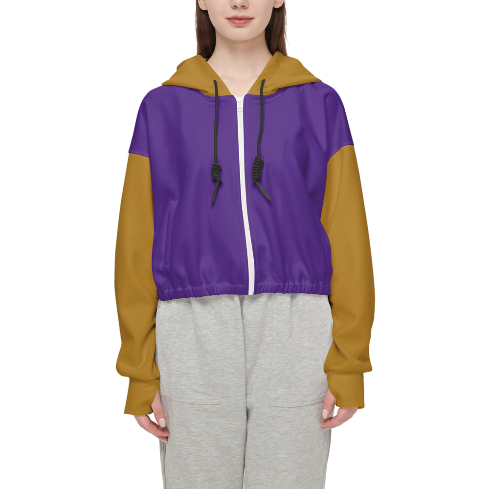 Mustard Yellow & Purple Cropped Hoodie (Super Heavy)
