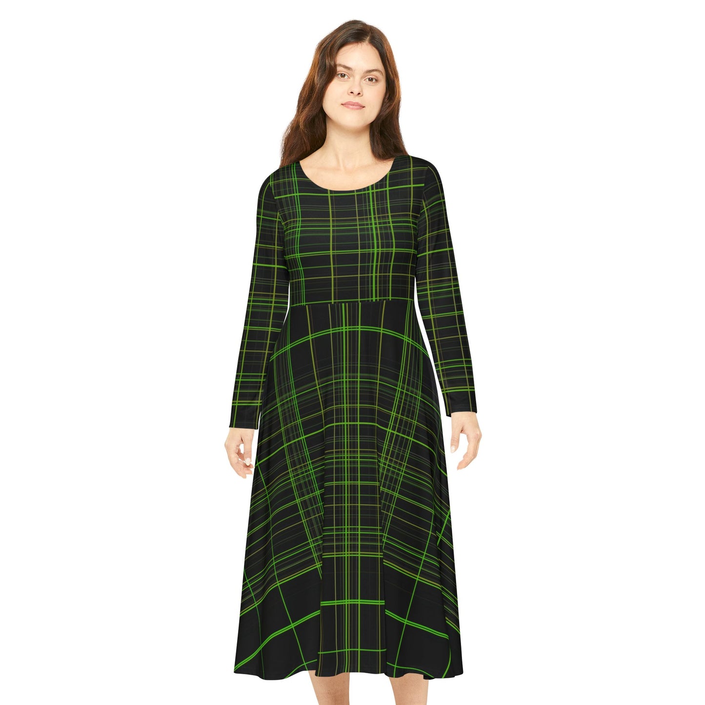 Black and Green Plaid Print Dress