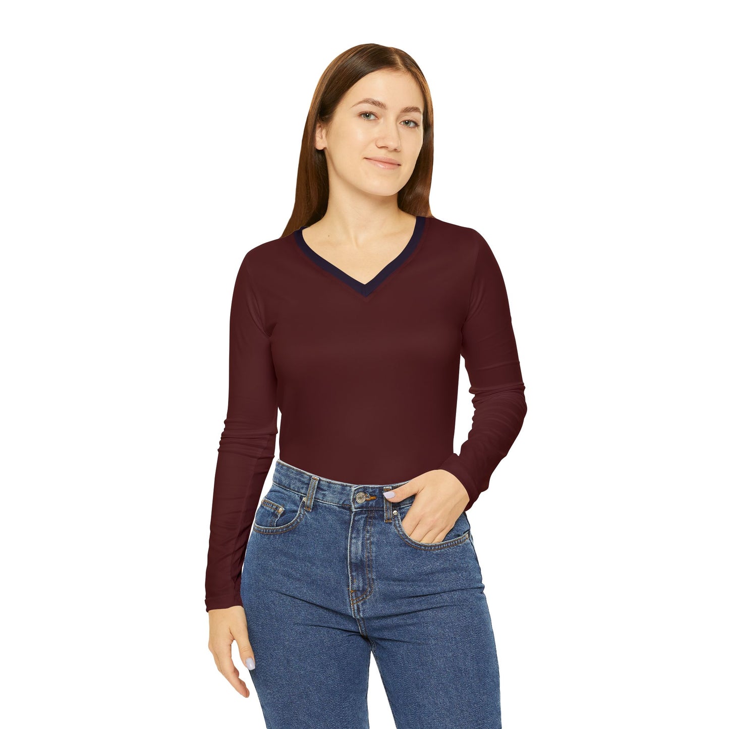 Dark Maroon V-Neck Top With Dark Purple Collar
