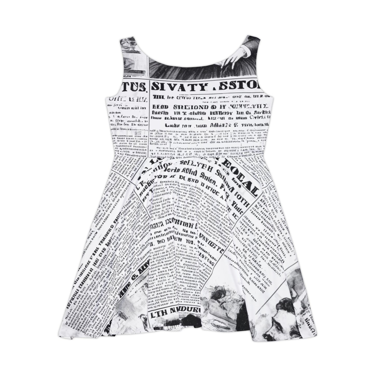 Vintage Newspaper Print Skater Dress