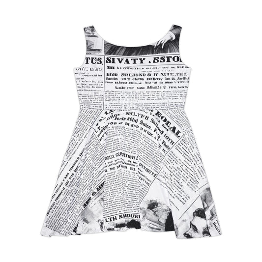Vintage Newspaper Print Skater Dress