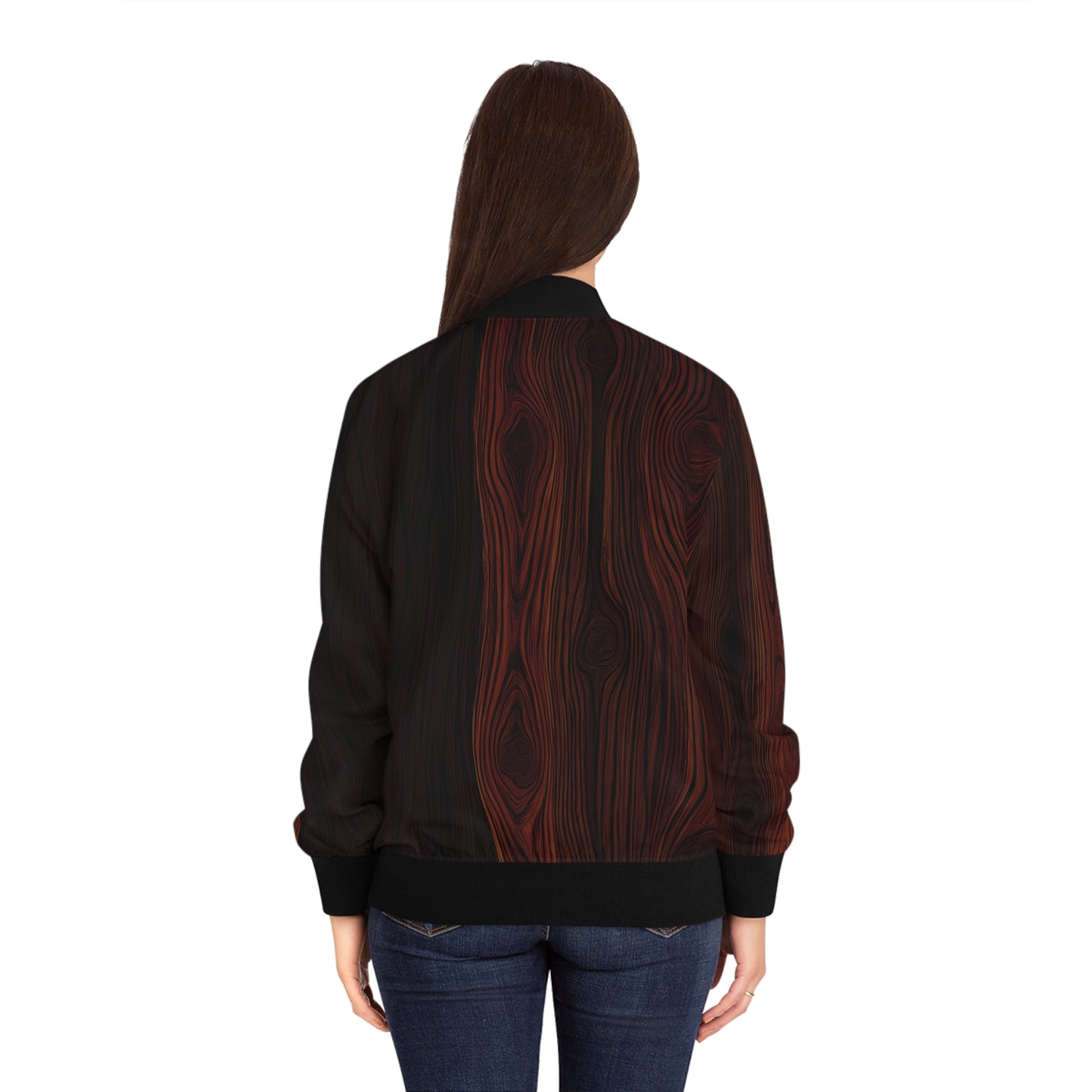 Wood Grain Print Bomber Jacket