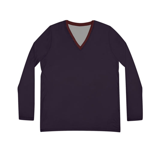 Dark Purple V-neck Top With Dark Maroon Collar
