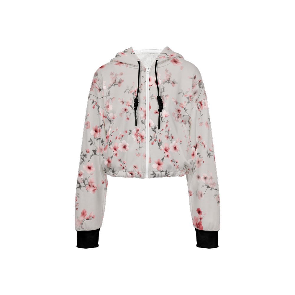 Floral Print Cropped Hoodie (Super Heavy)