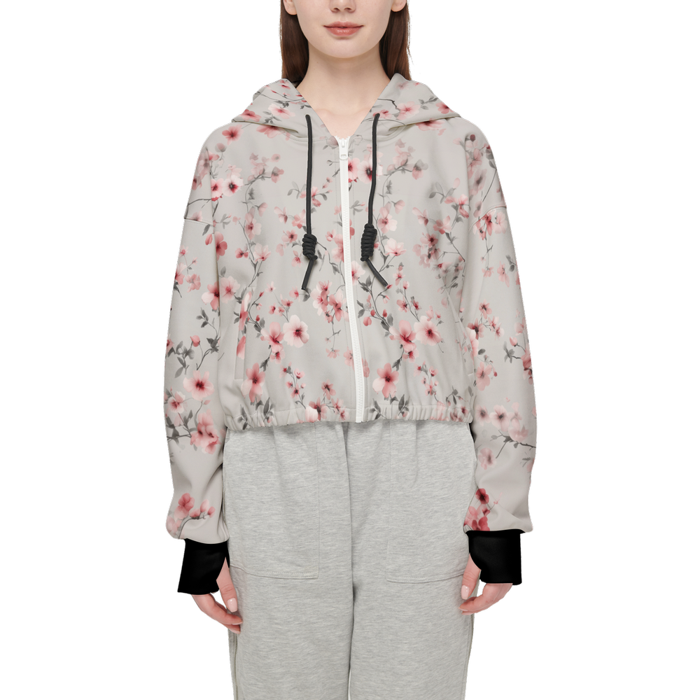 Floral Print Cropped Hoodie (Super Heavy)
