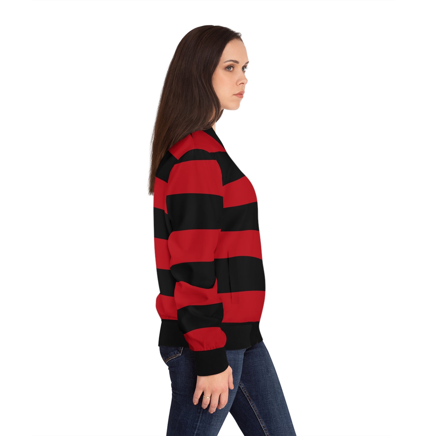 Red & Black Striped Bomber Jacket