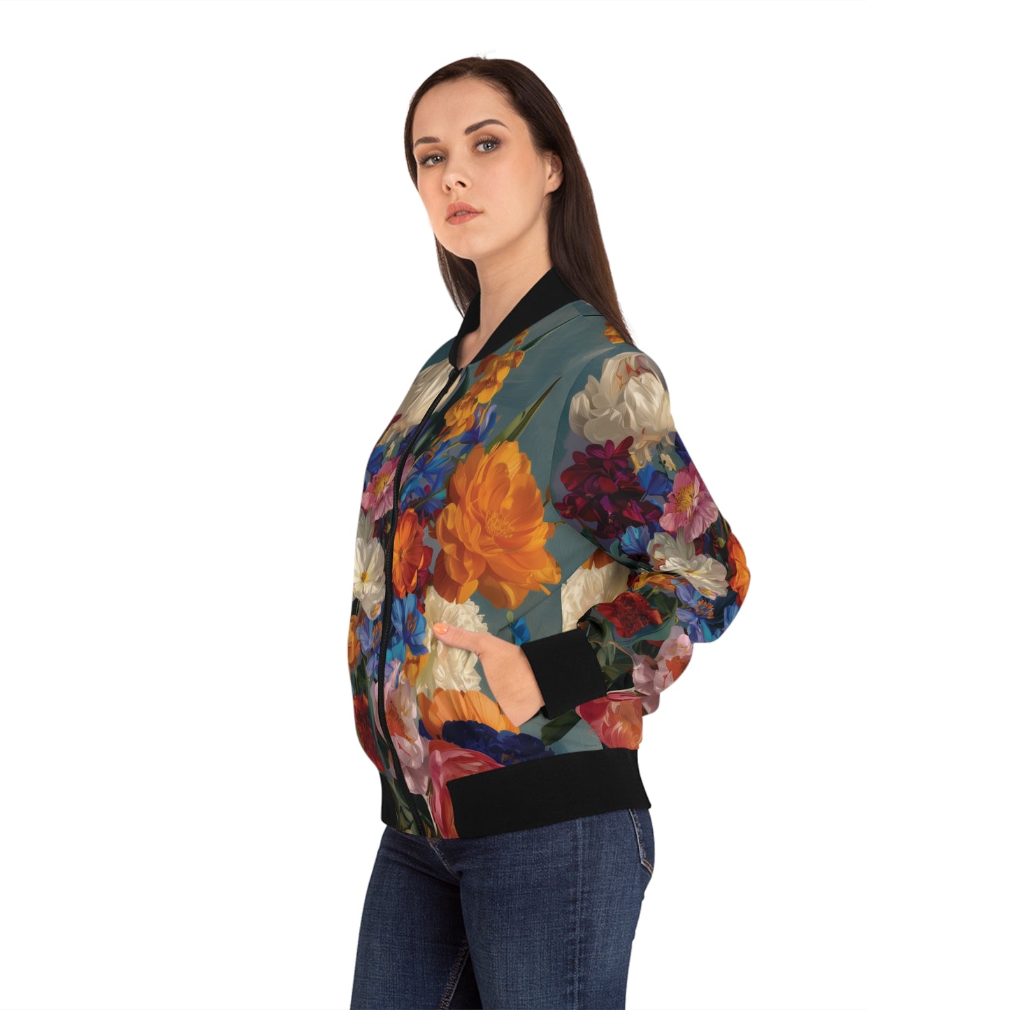 Floral Vintage Bouquet Print Bomber Jacket